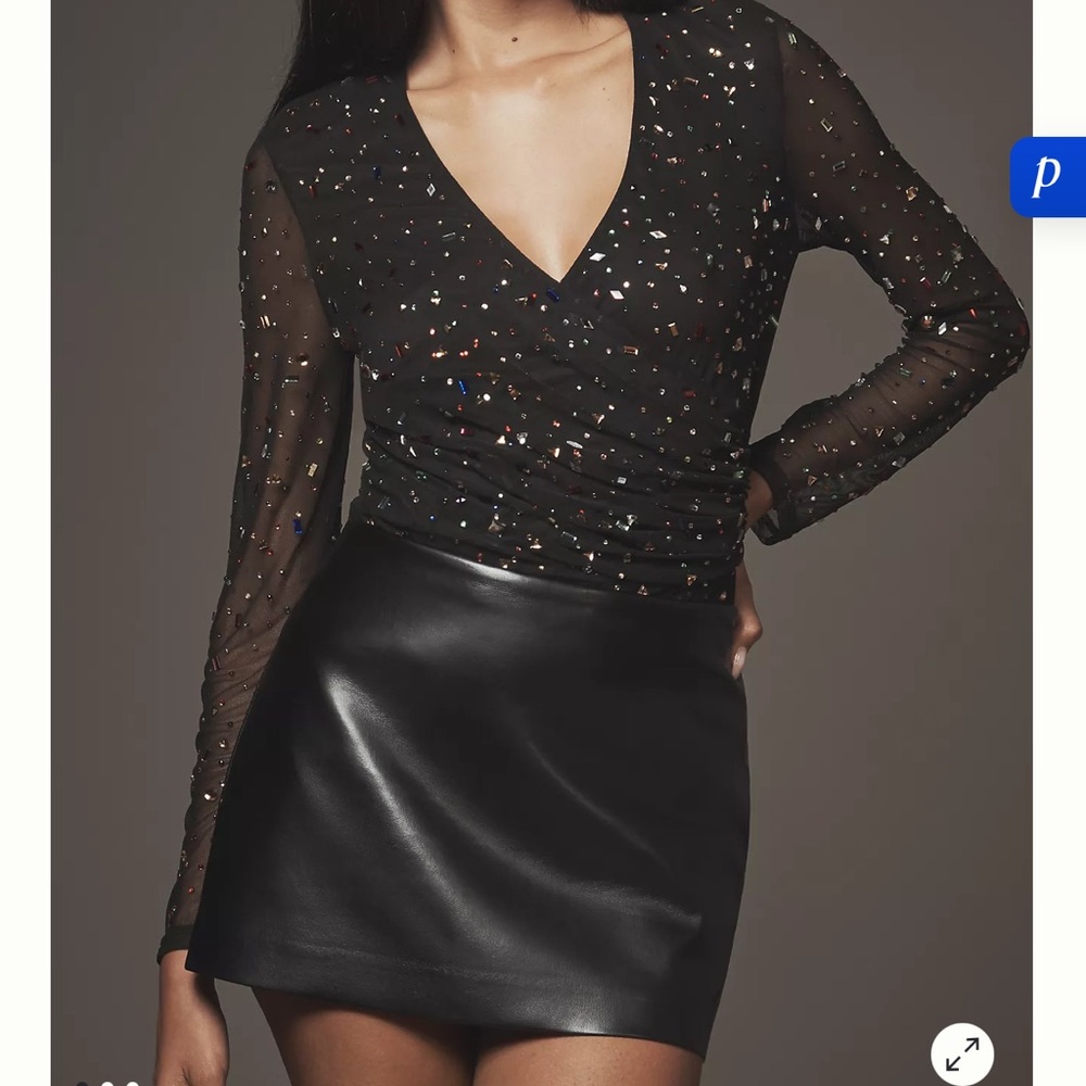 Hutch Black Sequin Sheer Blouse